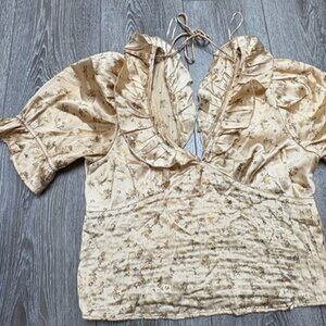 Floral Ruffle Beige Women's Top